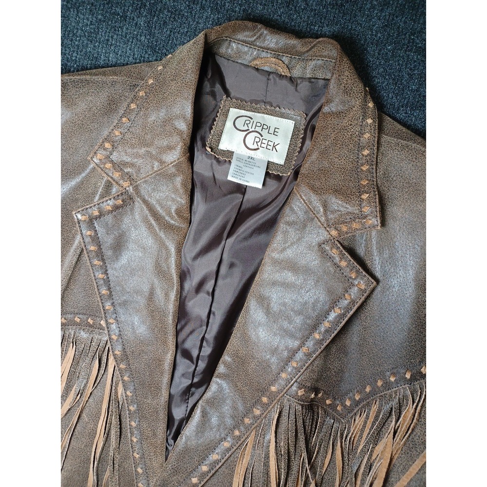 Cripple Creek Mens 2XL Genuine Leather Western Fringe Jacket